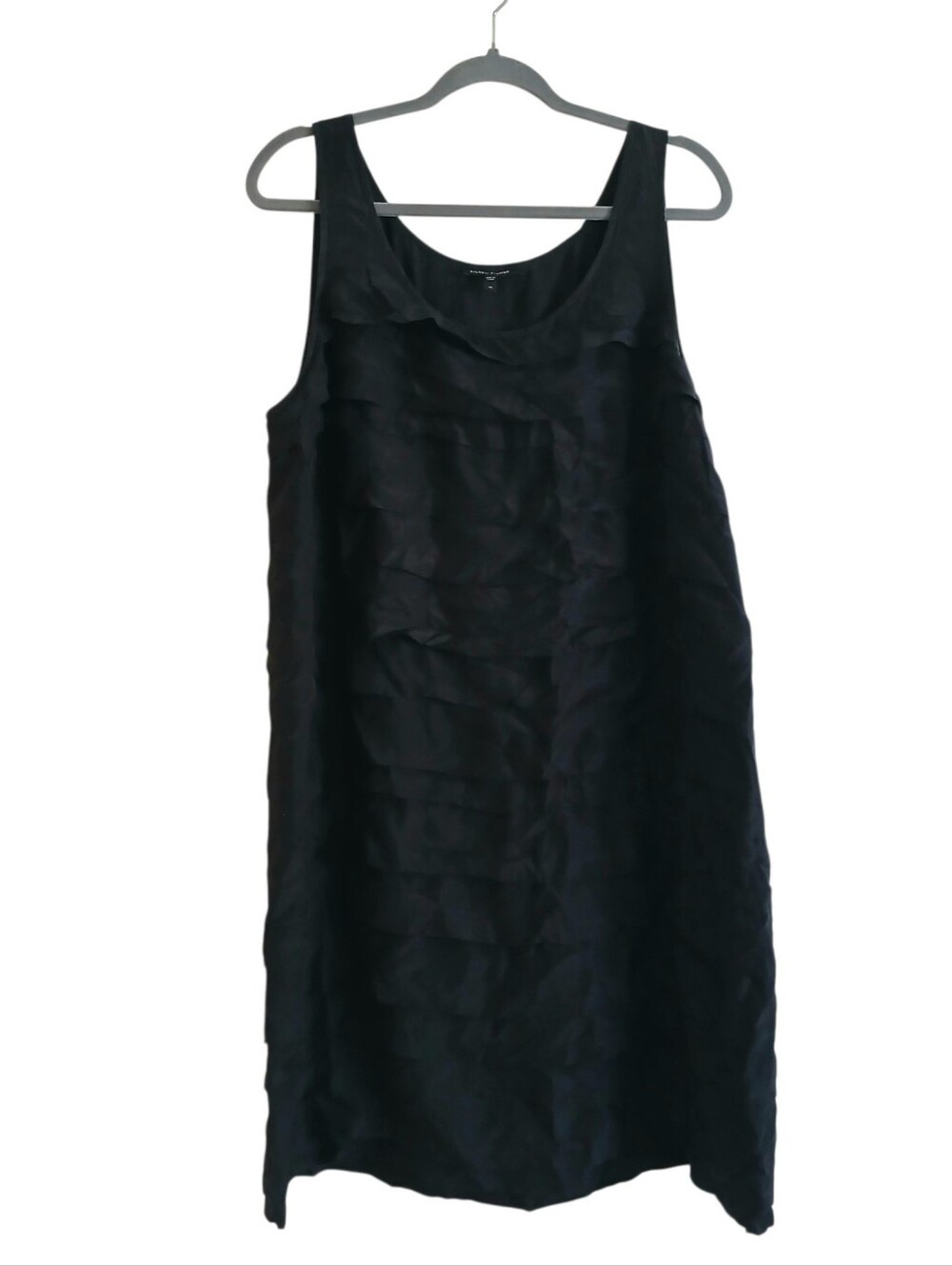 Eileen Fisher 100% Silk Georgette Ruffled Layered Dress XL Black Lightweight - Picture 2 of 8